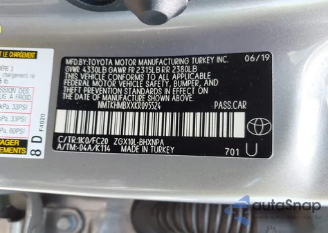 2019 Toyota C-Hr Le from USA, damaged, VIN NMTKHMBXXKR095524